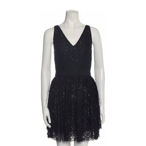 Robert Rodriguez A-line‎ black lace dress  4 sleeveless v neck raw edge